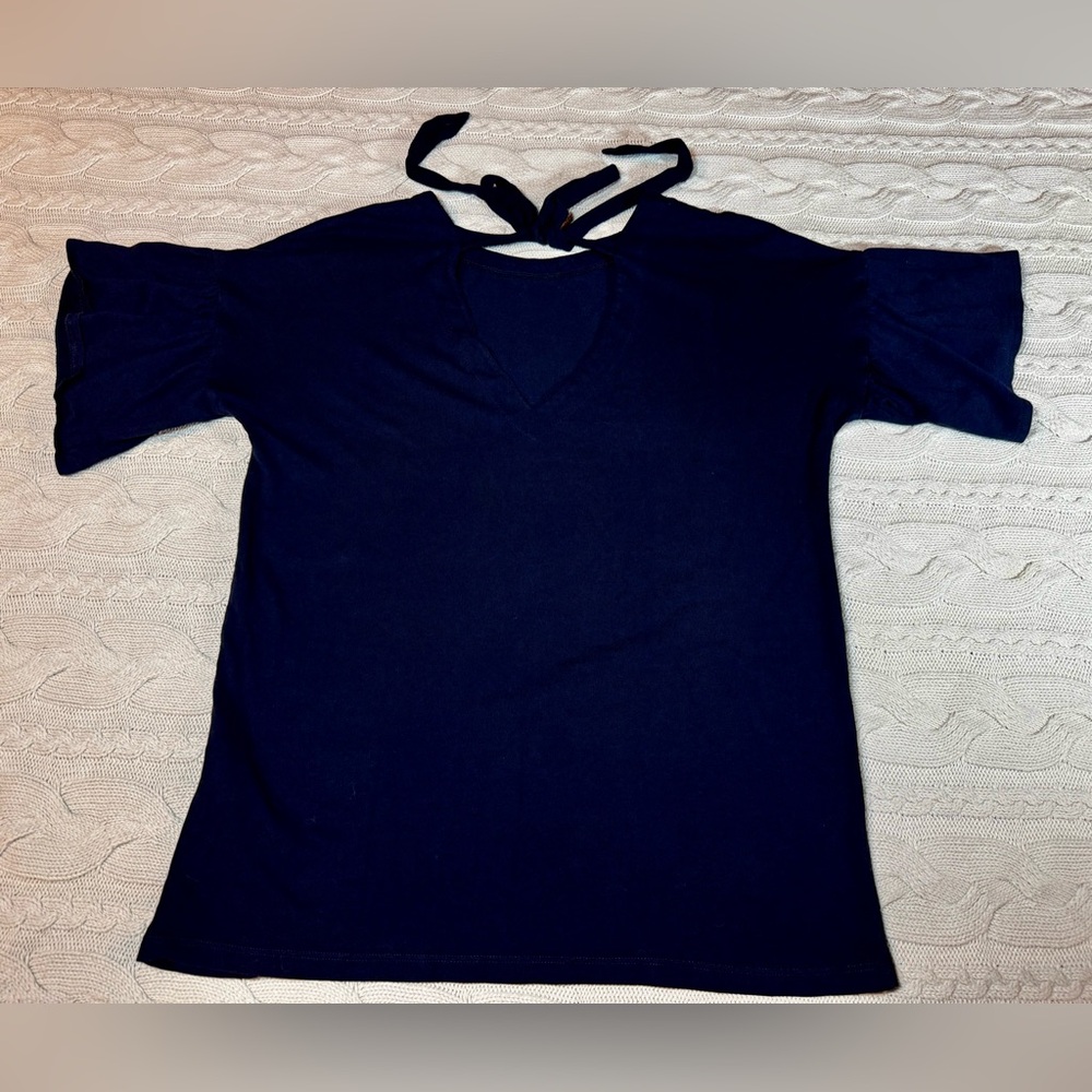Banana Republic Navy Top with Short Ruffled Sleeves & Bow Back #1624